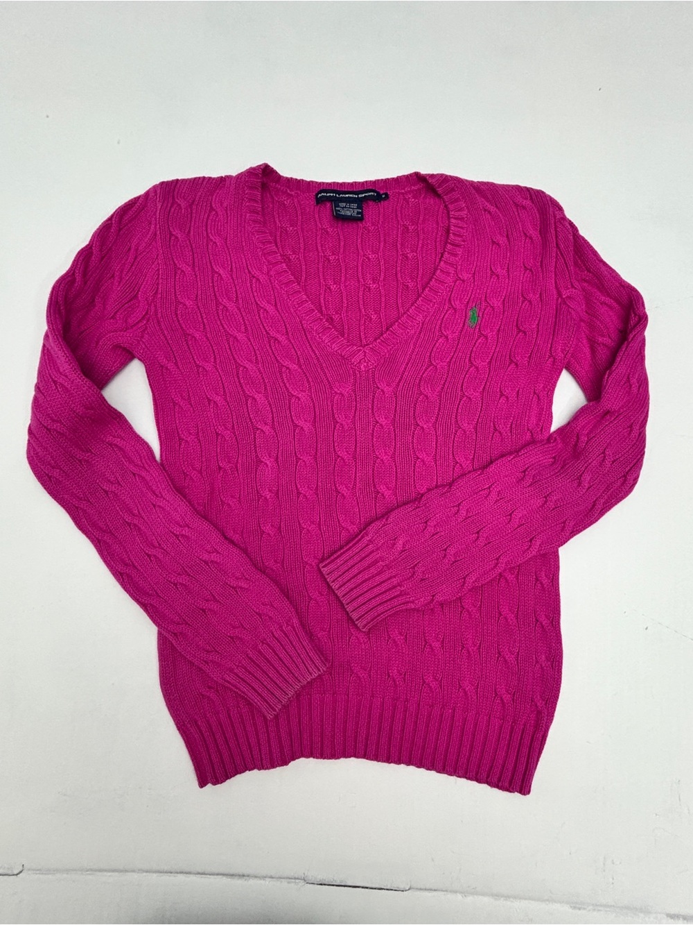 Ralph Lauren Pink Cable Knit V-Neck Sweater Medium